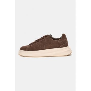 Pantofi sport din piele intoarsa cu logo discret - Maro inchis