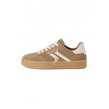 Pantofi sport din piele intoarsa si aspect texturat - Maro taupe