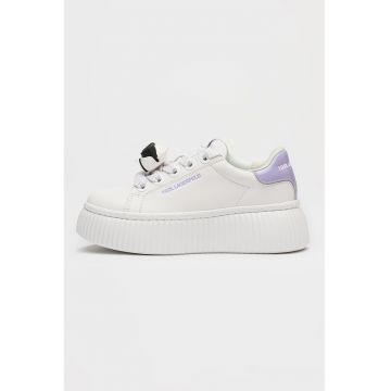 Pantofi sport flatform din piele cu detalii monograma - Alb/Lila