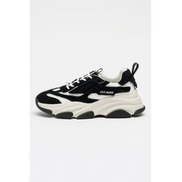 Pantofi sport Possess-H2 din piele intoarsa cu garnituri din material textil - Alb/Negru