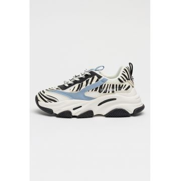 Pantofi sport Possession cu aspect masiv si insertii din plasa - Alb/Negru/Albastru lavanda