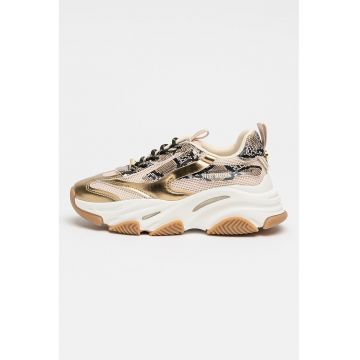 Pantofi sport Possession cu aspect masiv si insertii din plasa - Auriu/Negru/Galben pal