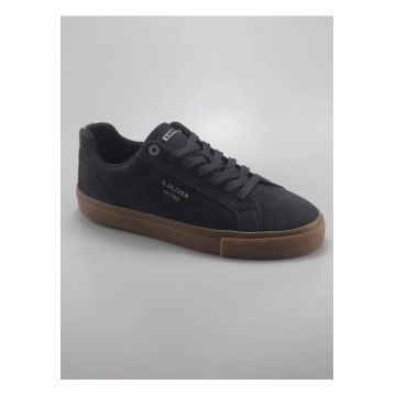 Sneakers barbati cu siret - din piele naturala - intoarsa - Gri inchis