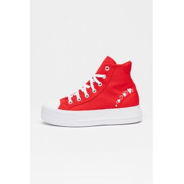 Tenisi mid-high cu talpa flatform Day One - Rosu/Alb optic