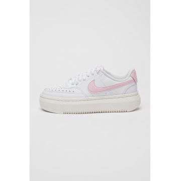 Pantofi sport Court Vision Alta din piele si piele ecologica - Alb/Roz pastel