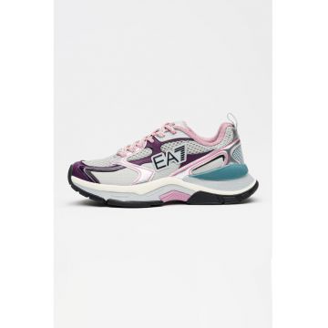 Pantofi sport cu logo si siret - Gri deschis/Roz/Argintiu