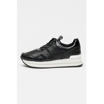 Pantofi sport din piele cu aplicatie logo discreta Raina - Negru/Argintiu