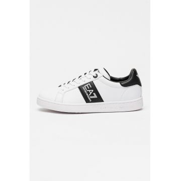 Pantofi sport din piele cu logo si model unisex - Negru/Alb optic