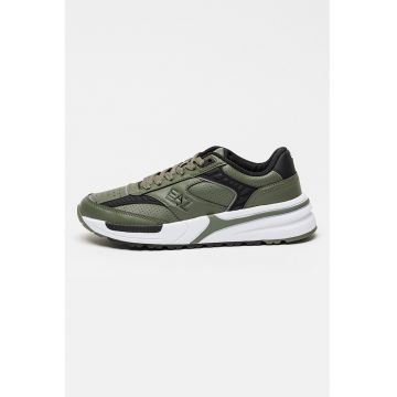 Pantofi sport din piele ecologica cu detalii logo - Verde/Negru