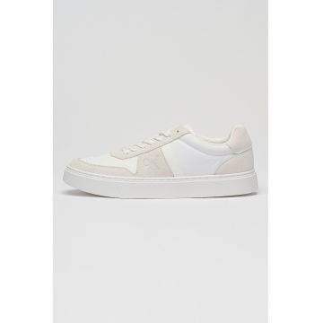 Pantofi sport low-cut cu garnituri de piele intoarsa - Alb optic/Alb murdar