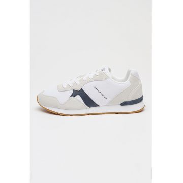 Pantofi sport low-cut cu material exterior de piele intoarsa - Maro taupe deschis/Alb optic/Bleumarin