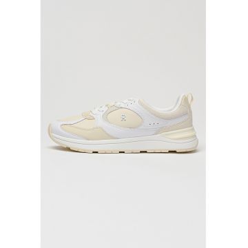 Pantofi sport Runner Mixt de piele cu garnituri de piele intoarsa - Alb optic/Alb murdar
