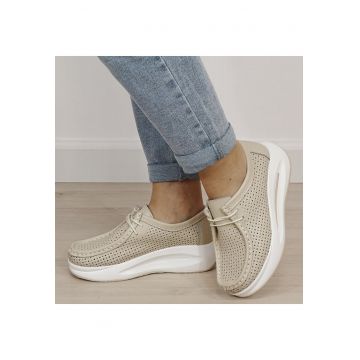 Sneakersi bej perforati din piele naturala 5129 M4 19322 - Bej