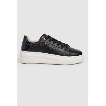 Pantofi sport cu segmente de piele - Auriu/Negru