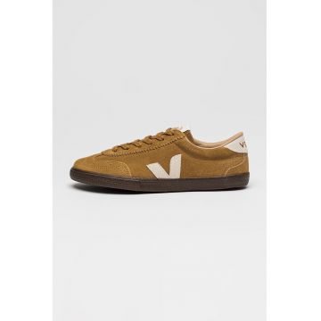 Pantofi sport low cut din piele intoarsa - Alb fildes/Caramel