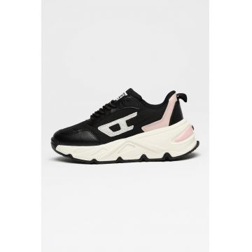 Pantofi sport S-Savannah cu talpa wedge si logo stralucitor - Negru/Alb murdar