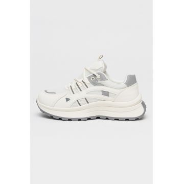 Pantofi sport wedge din plasa cu garnituri din piele ecologica - Gri/Alb murdar