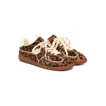 Tenisi dama  model Leopard - piele naturala - maro