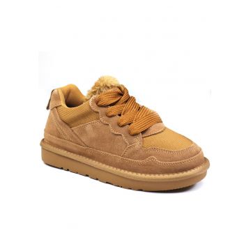 Pantofi dama sport - piele intoarsa si material textil - I1204 - Maro