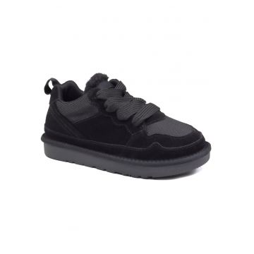 Pantofi dama sport - piele intoarsa si material textil - I1204 - Negru