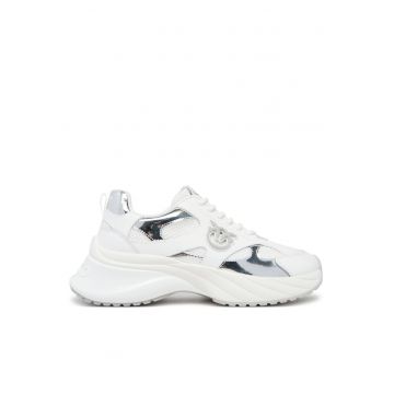 Pantofi sport dama  textil - alb/argintiu