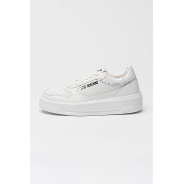 Pantofi sport de piele cu logo si platforma - Negru stins/Alb optic