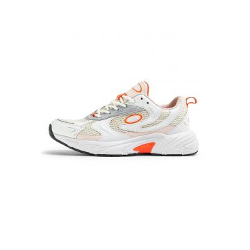 Pantofi sport demi-wedge din piele ecologica Kreatix - Alb/Portocaliu