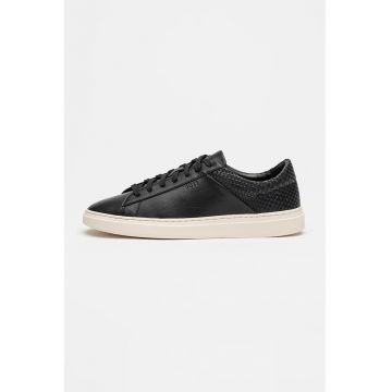 Pantofi sport low-cut din piele cu detalii texturate - Negru