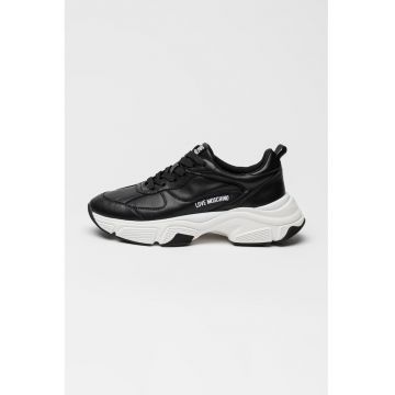 Pantofi sport masivi de piele cu logo - Negru