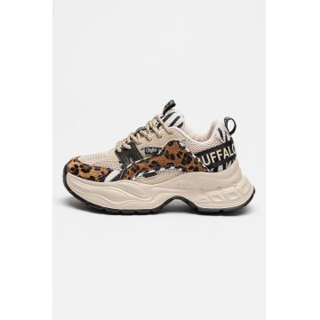 Pantofi sport Yuno One demi-wedge cu animal print Yuno One - Negru/Maro/Bej