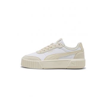 Pantofi sport Carina Mia din piele ecologica cu garnituri din piele intoarsa - Alb optic/Bej deschis