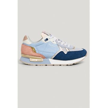 Pantofi sport colorblock cu insertii de piele intoarsa - Albastru pastel/Albastru pal/Roz prafuit/Bleumarin