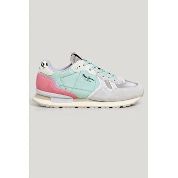 Pantofi sport cu insertii de piele intoarsa - Gri deschis/Roz aprins/Verde menta