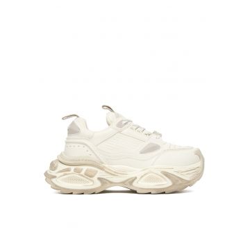Pantofi sport dama -  piele ecologica - alb/bej