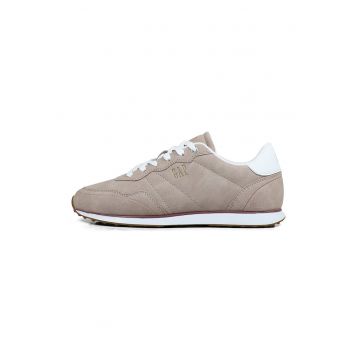 Pantofi sport de piele intoarsa ecologica cu talpa plata - Maro taupe deschis