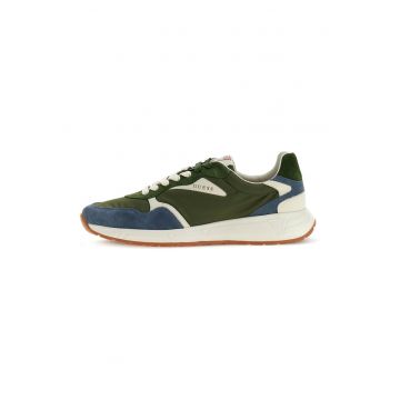 Pantofi sport din material textil cu insertii din piele intoarsa si model colorblock - Albastru inchis/Verde englez/Bej deschis