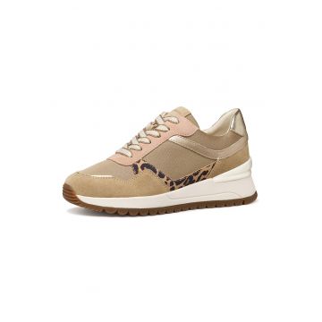 Pantofi sport low-cut cu garnituri de piele intoarsa - Auriu/Maro deschis