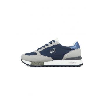 Pantofi sport low-cut cu garnituri din material sintetic - Grej/Bleumarin