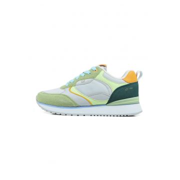 Pantofi sport low-cut cu model colorblock - Alb/Portocaliu/Verde fistic