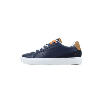 Pantofi sport low-cut piele ecologica cu sireturi - Maro deschis/Bleumarin