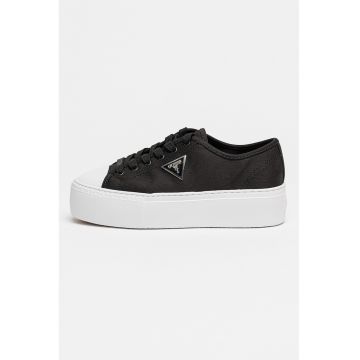 Tenisi low-cut din bumbac cu talpa flatform - Negru