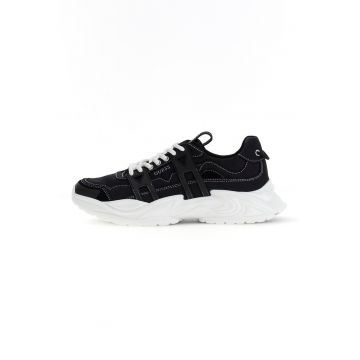 Pantofi sport demi-wedge cu garnitura din piele - Negru