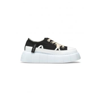 Pantofi sport flatform - din material textil - Negru/Crem
