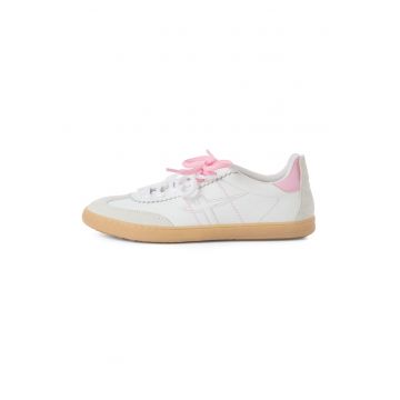 Pantofi sport low-cut de piele - Gri deschis/Alb murdar/Roz