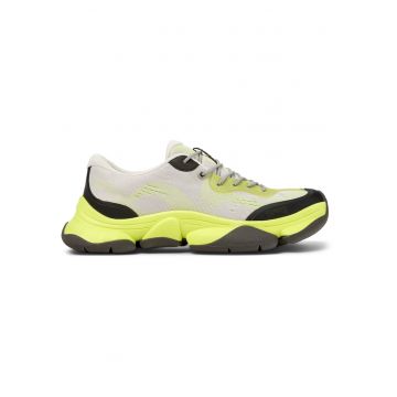 Pantofi sport low-cut de piele si material textil - Verde lime/Bej deschis