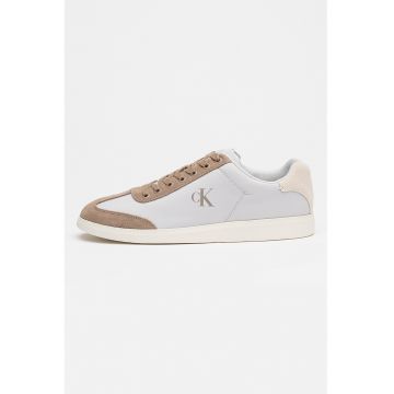 Pantofi sport low-cut din material textil si piele intoarsa - Maro/Albastru azur