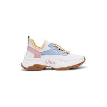 Pantofi sport slip-on din plasa - Alb/Albastru/Rosu capsuna