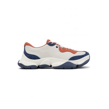 Pantofi sport uni de piele ecologica - Alb/Albastru