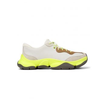 Pantofi sport uni de piele ecologica - Alb murdar/Verde lime