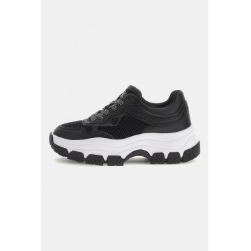 Pantofi sport wedge de piele ecologica si material textil - Negru